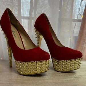 Kush Kouture Red Spiked Platform Heels Size: 7